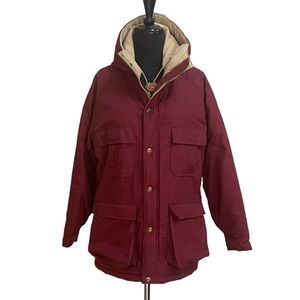 L.L. Bean Maroon Hooded Utility Jacket with Cream Lining